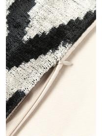 Funda de cojín de terciopelo con estampado zigzag Velvety, Terciopelo de seda (50% seda, 50% algodón), Beige, negro, An 40 x L 60 cm