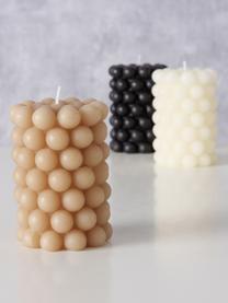Set di 3 candele a colonna Pearls, alt. 10 cm, Cera, Bianco latte, nero, beige, Ø 7 x Alt. 10 cm