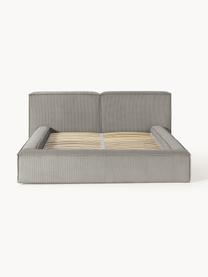 Cama tapizada en pana Lennon, con espacio de almacenamiento, Tapizado: pana (98% poliéster, 2% p, Estructura: madera de pino maciza, ma, Patas: madera, plástico Este pro, Pana gris, An 248 x L 243 cm (colchón 180 x 200 cm)