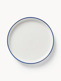 Vajilla de porcelana Facile, 6 comensales (18 pzas.), Porcelana dura de alta calidad (aprox. 50% caolín, 25% cuarzo y 25% feldespato), Blanco Off White con borde azul oscuro, 6 comensales (18 pzas.)