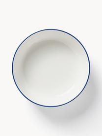 Vajilla de porcelana Facile, 6 comensales (18 pzas.), Porcelana dura de alta calidad (aprox. 50% caolín, 25% cuarzo y 25% feldespato), Blanco Off White con borde azul oscuro, 6 comensales (18 pzas.)