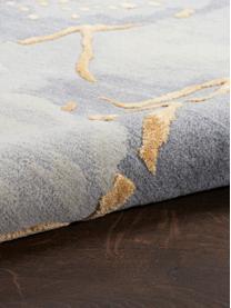 Ručně tkaný koberec s nízkým vlasem a strukturovaným povrchem Prismatic, Šedomodrá, světle šedá, zlatá, Š 120 cm, D 180 cm (velikost S)