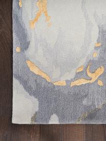 Handgeweven laagpolig vloerkleed Prismatic met hoog-laag effect, Grijsblauw, lichtgrijs, goudkleurig, B 120 x L 180 cm (maat S)