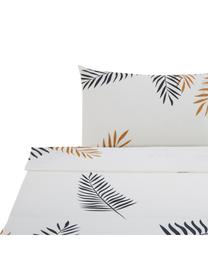 Drap plat en coton Foliage, Blanc, ocre, noir