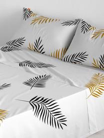 Drap plat en coton Foliage, Blanc, ocre, noir