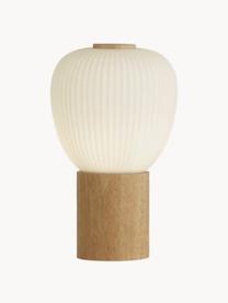Lámpara de mesa pequeña Ella, Pantalla: vidrio, Cable: plástico, Off White, madera clara, Ø 15 x Al 25 cm