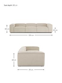 Sofa modułowa ze sztruksu Lennon (4-osobowa), Tapicerka: sztruks (92% poliester, 8, Stelaż: lite drewno sosnowe z cer, Nogi: tworzywo sztuczne Materia, Jasnobeżowy sztruks, S 327 x G 119 cm