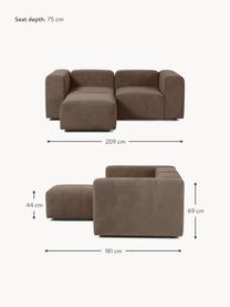 Modulares Sofa Lena (3-Sitzer) mit Hocker, Bezug: Webstoff (88% Polyester, , Gestell: Kiefernholz, Schichtholz,, Füße: Kunststoff, Webstoff Dunkelbraun, B 209 x T 181 cm