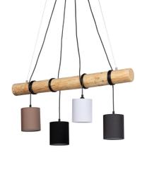 Lámpara de techo grande de madera Pietro, Pantalla: tela, Barra: madera de pino barniza, Anclaje: metal recubierto, Cable: plástico, Marrón, blanco, An 90 x Al 140 cm