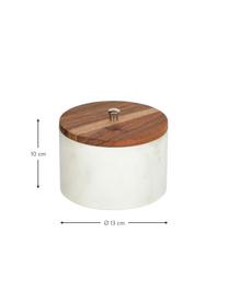 Boîte de rangement marbre Karla, Marbre blanc, bois foncé, Ø 13 x haut. 10 cm