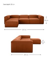 Sofa modułowa z pufem Lennon (4-osobowa), Tapicerka: poliester Dzięki tkaninie, Stelaż: lite drewno sosnowe z cer, Nogi: tworzywo sztuczne Materia, Terakotowa tkanina, S 327 x G 207 cm
