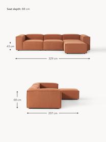 Canapé modulable 4 places avec pouf Lennon, Tissu terracotta, larg. 329 x prof. 207 cm