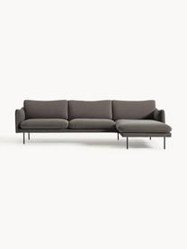 Sofa narożna z aksamitu Moby, Tapicerka: aksamit (wysokiej jakości, Stelaż: lite drewno sosnowe, Nogi: metal malowany proszkowo , Taupe aksamit, S 280 x G 160 cm, lewostronna