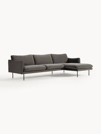 Sofa narożna z aksamitu Moby, Tapicerka: aksamit (wysokiej jakości, Stelaż: lite drewno sosnowe, Nogi: metal malowany proszkowo , Taupe aksamit, S 280 x G 160 cm, lewostronna