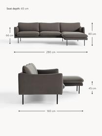 Sofa narożna z aksamitu Moby, Tapicerka: aksamit (wysokiej jakości, Stelaż: lite drewno sosnowe, Nogi: metal malowany proszkowo , Taupe aksamit, S 280 x G 160 cm, lewostronna