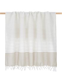 Leichte, gestreifte Baumwolldecke Monica mit Fransen, 100% Baumwolle, Beige, Weiss, 125 x 150 cm