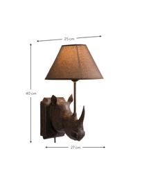 Grote design wandlamp Rhino met stekker, Lamp: polyresin, Lampenkap: linnen, Frame: staal, Bruin, 27 x 40 cm