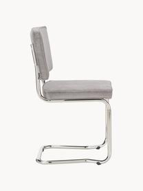 Silla cantilever de pana Kink, Tapizado: pana (88% nylon, 12% poli, Estructura: metal cromado, Pana gris, cromo, An 48 x F 48 cm