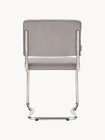 Chaise cantilever en velours côtelé Kink, Velours côtelé gris, cadre argenté, larg. 48 x prof. 48 cm