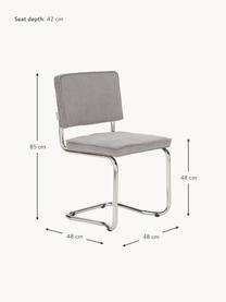 Silla cantilever de pana Kink, Tapizado: pana (88% nylon, 12% poli, Estructura: metal cromado, Pana gris, cromo, An 48 x F 48 cm