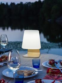 Lampada portabile a LED da esterno Table, Paralume: materiale sintetico, Base della lampada: legno di olmo con impiall, Bianco, marrone chiaro, Larg 22 x Alt. 29 cm