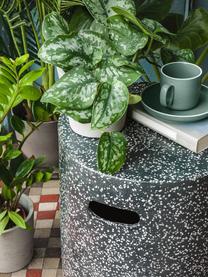 Table d'appoint de jardin en terrazzo Janell, Fibre de ciment, Noir, blanc, Ø 35 x haut. 46 cm