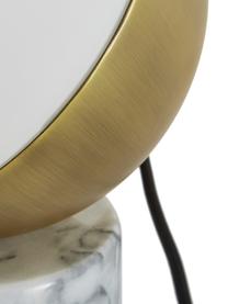 Lampa stołowa z marmuru Svea, Podstawa lampy: jaśniejszy marmur Klosz: biały, odcienie złotego, Ø 15 x W 25 cm