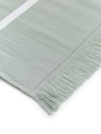 Telo fouta a righe con frange Filena, 100% cotone, Verde giada, bianco, Larg. 100 x Lung. 180 cm