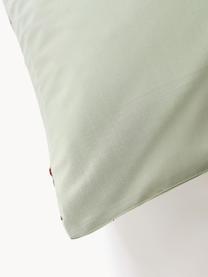 Taie d'oreiller en percale de coton brodée imprimé Noël Rudy, Vert sauge, multicolore, larg. 50 x long. 70 cm