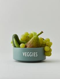 Design kom Favourite VEGGIES in groen met opschrift, Beenderporselein (porselein)
Fine Bone China is een zacht porselein, dat zich vooral onderscheidt door zijn briljante, doorschijnende glans., Mat jadegroen, wit, Ø 12 x H 5 cm