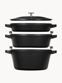 Set de baterías de cocina de hierro fundido La Cocotte, 3 uds., Hierro fundido esmaltado, Negro mate, Set de diferentes tamaños