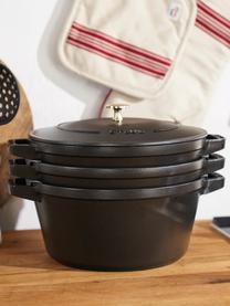 Set de baterías de cocina de hierro fundido La Cocotte, 3 uds., Hierro fundido esmaltado, Negro mate, Set de diferentes tamaños