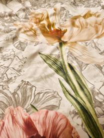 Baumwollsatin-Wendebettwäsche Annabel mit Blumenmuster, Webart: Satin, Vanillefarben, 135 x 200 cm + 1 Kissen 80 x 80 cm