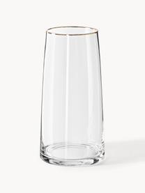 Mondgeblazen glazen vaas Myla, Glas, Transparant met goudkleurige rand, Ø 14 x H 28 cm