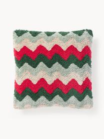 Copricuscino reversibile in tessuto capitonné con motivo invernale Nathaniel, 100% cotone, Rosso, verde, Larg. 45 x Lung. 45 cm
