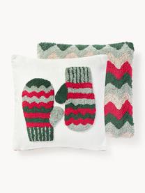 Housse de coussin 45x45 réversible hivernale Nathaniel, 100% coton, Rouge, vert, larg. 45 x long. 45 cm