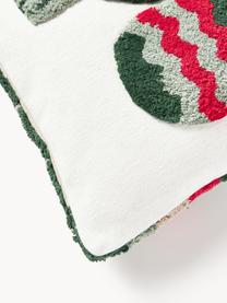 Housse de coussin 45x45 réversible hivernale Nathaniel, 100% coton, Rouge, vert, larg. 45 x long. 45 cm