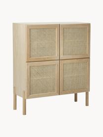 Chiffonnier de madera de roble con tejido vienés Jolie, Estructura: tablero de fibra de densi, Patas: madera de roble macizo, Madera de roble, beige, An 106 x Al 127 cm