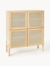 Chiffonnier de madera de roble con tejido vienés Jolie, Estructura: tablero de fibra de densi, Patas: madera de roble, Madera de roble, beige, An 106 x Al 127 cm