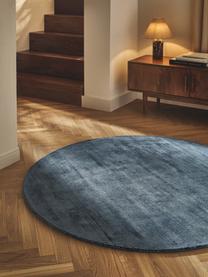 Tapis rond en viscose tissé main Jane, Bleu foncé, Ø 150 cm (taille M)