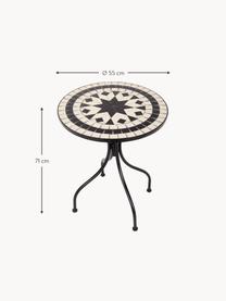 Handgefertigter Garten-Bistrotisch Palazzo mit Mosaik, Ø 55 cm, Tischplatte: Keramik-Mosaiksteine, Beine: Metall, pulverbeschichtet, Off White, Schwarz, Ø 55 x H 71 cm