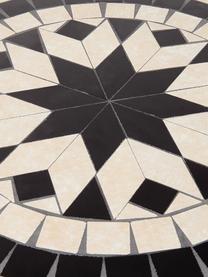 Handgefertigter Garten-Bistrotisch Palazzo mit Mosaik, Ø 55 cm, Tischplatte: Keramik-Mosaiksteine, Beine: Metall, pulverbeschichtet, Off White, Schwarz, Ø 55 x H 71 cm