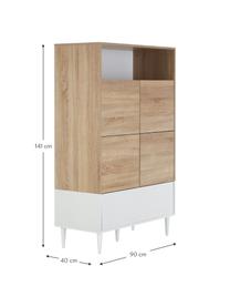 Buffet haut scandinave Horizon, Bois de chêne, blanc, larg. 90 x haut. 141 cm