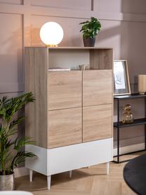 Hoge highboard Horizon in wit met eikenhout look, Poten: gelakt, massief beukenhou, Eikenhoutkleurig, wit, B 90 x H 141 cm