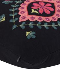 Housse de coussin brodée Leya, Noir, multicolore