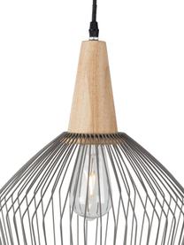 Lampa wisząca z rattanu i metalu Birdy, Klosz: rattan, jasny szary Osłona mocowania sufitowego: drewno kauczukowe, Ø 31 x W 48 cm