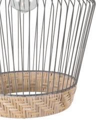 Lampada a sospensione in rattan e metallo Birdy, Paralume: rattan, metallo verniciat, Baldacchino: metallo verniciato, Paralume: rattan, grigio chiaro Fissaggio: legno dell'albero della gomma, Ø 31 x Alt. 48 cm