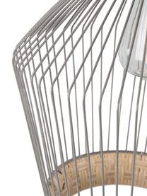 Pendelleuchte Birdy aus Rattan und Metall, Lampenschirm: Rattan, Metall, lackiert, Baldachin: Metall, lackiert, Lampenschirm: Rattan, Hellgrau<br>Befestigung: Gummibaumholz, Ø 31 x H 48 cm