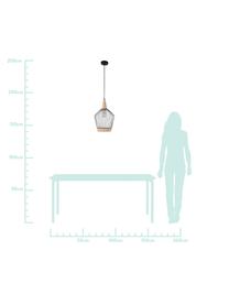 Lampa wisząca z rattanu i metalu Birdy, Klosz: rattan, jasny szary Osłona mocowania sufitowego: drewno kauczukowe, Ø 31 x W 48 cm