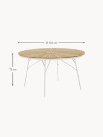 Ronde tuintafel Hard & Ellen met teakhouten tafelblad, verschillende formaten, Tafelblad: gepolijst teakhout V-Lega, Frame: gepoedercoat aluminium, Teakhout, wit, Ø 150 x H 73 cm